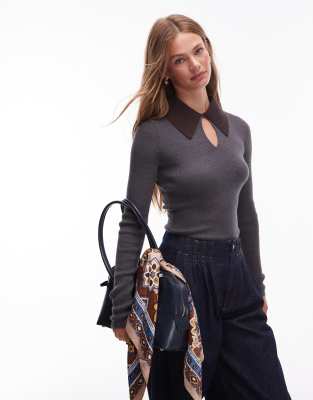 & Other Stories Mohair And Wool Knit Slim Fit Top With Polo Collar In Black