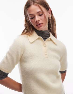 & Other Stories Mohair And Wool Knit Slim Fit Top With Polo Collar In Neutral