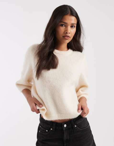 & Other Stories mohair and wool mix short sleeve boxy sweater in white - view 1