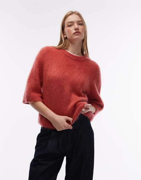 & Other Stories mohair and wool mix short sleeved boxy jumper in brick red - view 1