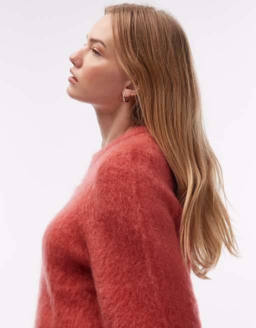 & Other Stories mohair and wool mix short sleeved boxy jumper in brick red, 3 of 4