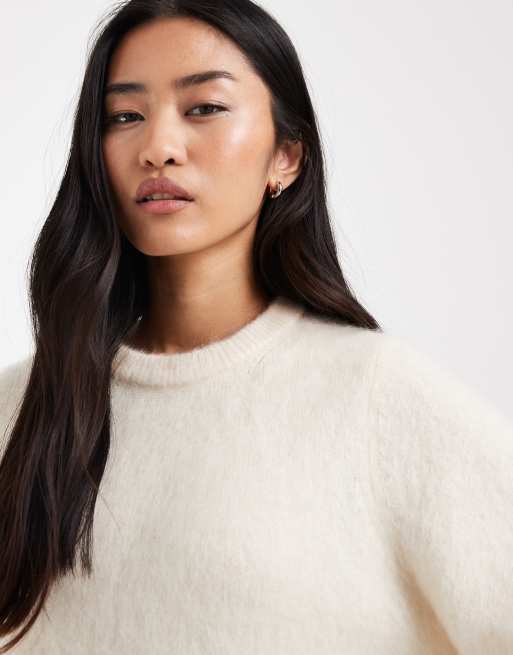& Other Stories mohair and wool mix short sleeved boxy jumper in white, 3 of 4