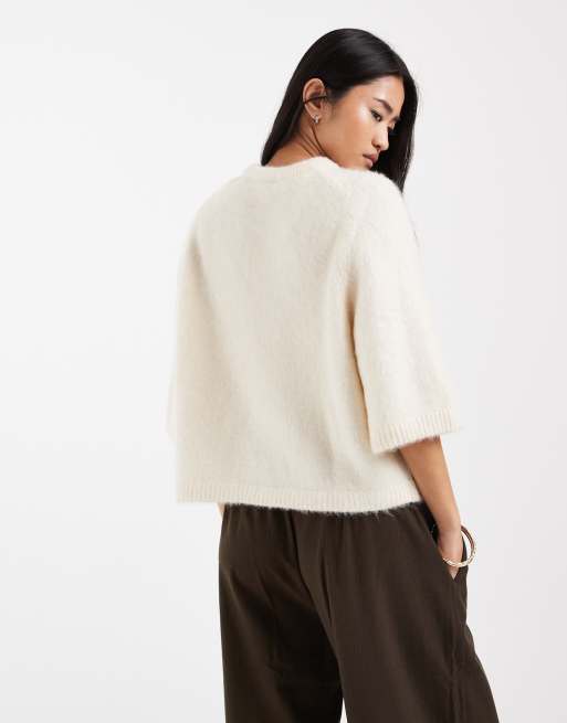 & Other Stories mohair and wool mix short sleeved boxy jumper in white, 4 of 4