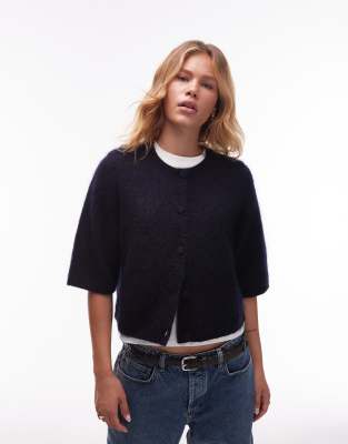 & Other Stories & Other Stories mohair blend cardigan with short sleeves in blue-Navy