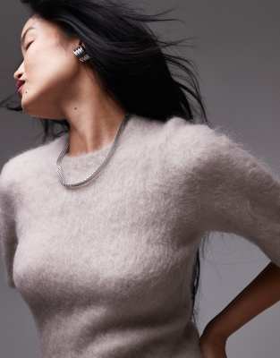 & Other Stories Mohair Blend Short Sleeve Knit Sweater In Brown