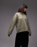 [Other Stories] & Other Stories mohair-blend super soft hairy knit sweater in khaki green L Khaki Green
