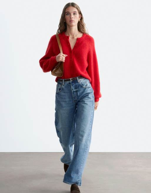 & Other Stories mohair cardigan with cable detail in red, 4 of 4