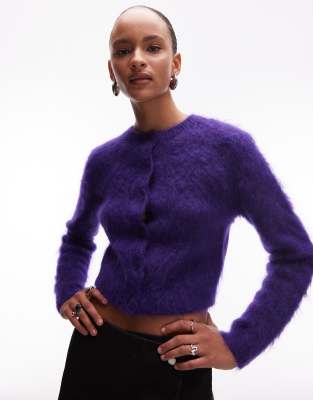 & Other Stories Mohair Hairy Knit Cardigan In Purple