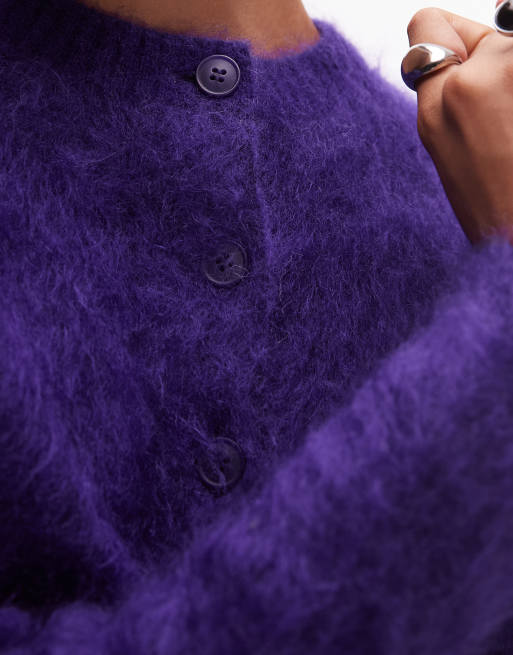 & Other Stories mohair hairy knit cardigan in purple, 3 of 4