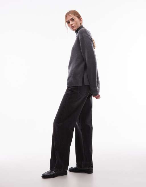 & Other Stories mohair rich and wool ribbed high turtle neck knitted jumper in dark grey, 2 of 4