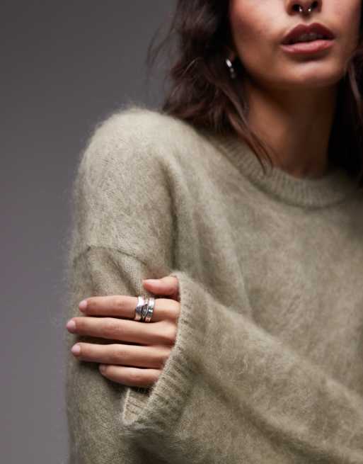 & Other Stories mohair super soft fluffy knit sweater in khaki green