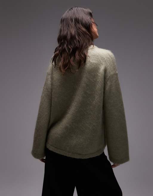 & Other Stories mohair super soft fluffy knit sweater in khaki green