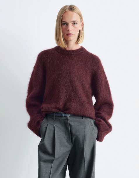 & Other Stories mohair super soft hairy knit sweater in burgundy