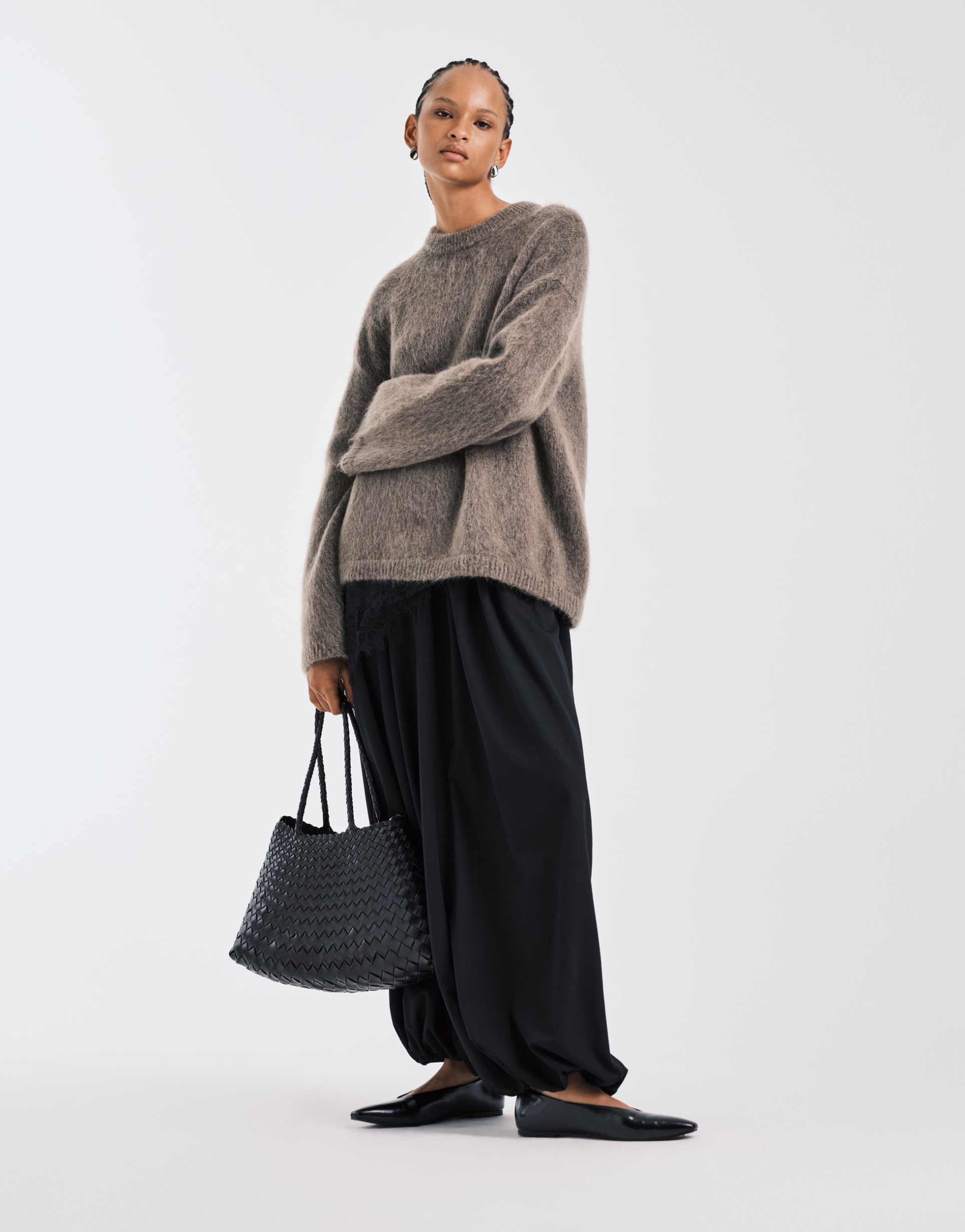 & other stories mohair super soft hairy knit sweater in dark beige