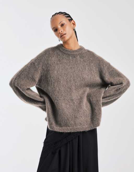 & Other Stories mohair super soft hairy knit sweater in dark beige, 2 of 4
