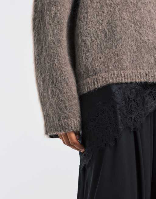 & Other Stories mohair super soft hairy knit sweater in dark beige, 3 of 4