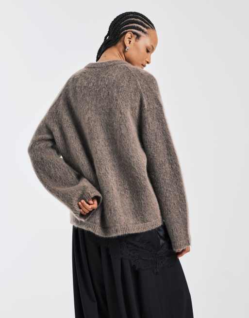 & Other Stories mohair super soft hairy knit sweater in dark beige, 4 of 4