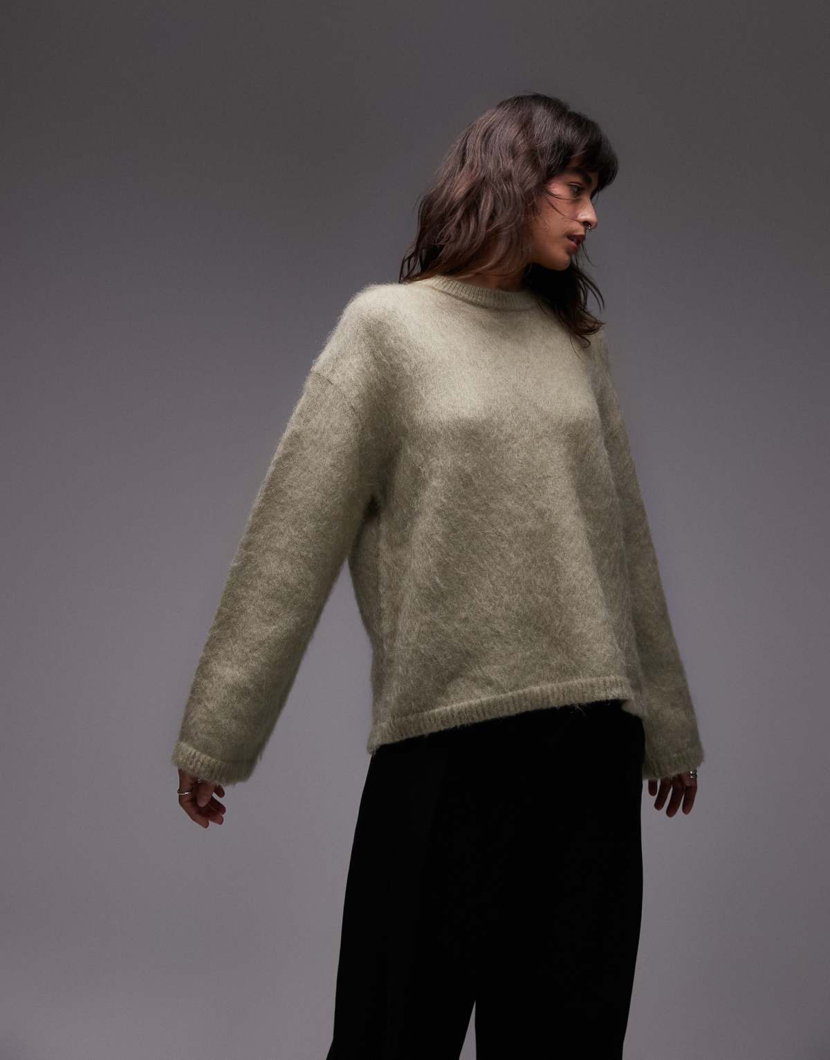 & Other Stories mohair super soft hairy knit sweater in khaki green