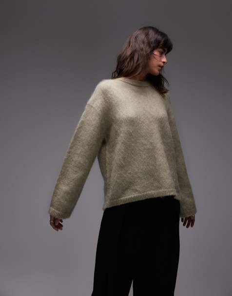 & Other Stories mohair super soft hairy knit sweater in khaki green