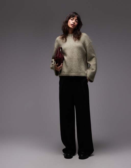 & Other Stories mohair super soft hairy knit sweater in khaki green, 3 of 4