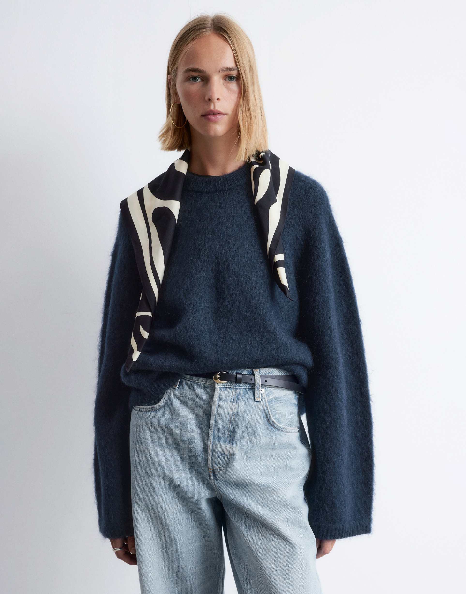 & other stories mohair super soft hairy knit sweater in navy blue