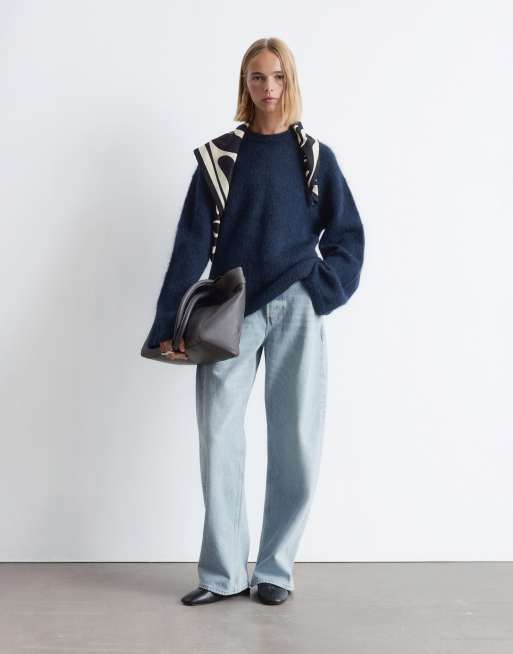 & Other Stories mohair super soft hairy knit sweater in navy blue, 2 of 3