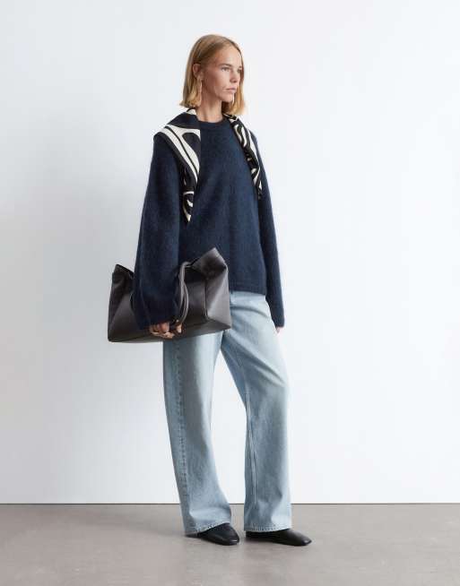 & Other Stories mohair super soft hairy knit sweater in navy blue, 3 of 3
