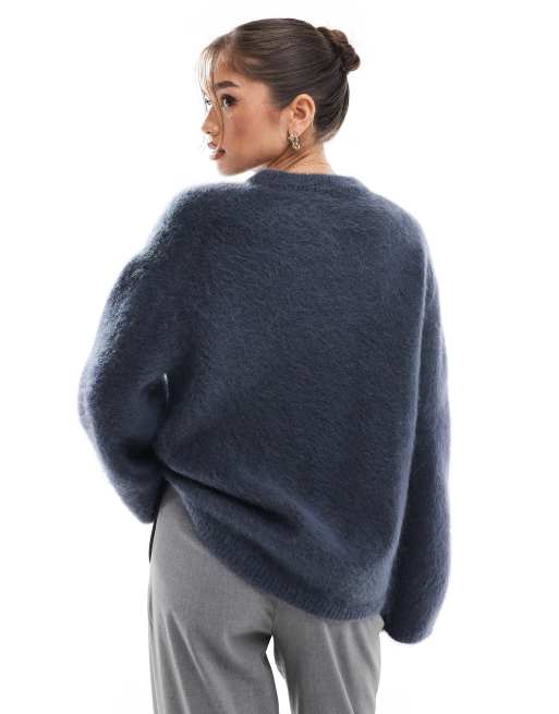 & Other Stories mohair super soft hairy knit sweater in navy, 3 of 4