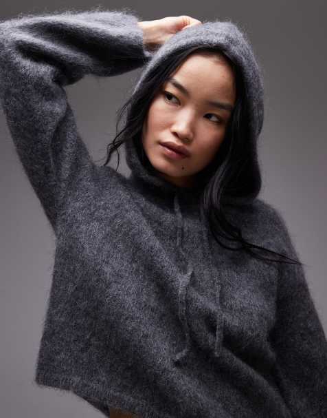 & Other Stories mohair supersoft hairy knit hoodie with tie bow detail in red