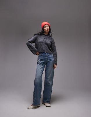 Shop & Other Stories Mohair Supersoft Hairy Knit Hoodie With Tie Bow Detail In Gray