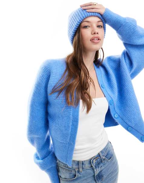 & Other Stories mohair & wool blend hairy knit cardigan in blue - view 1