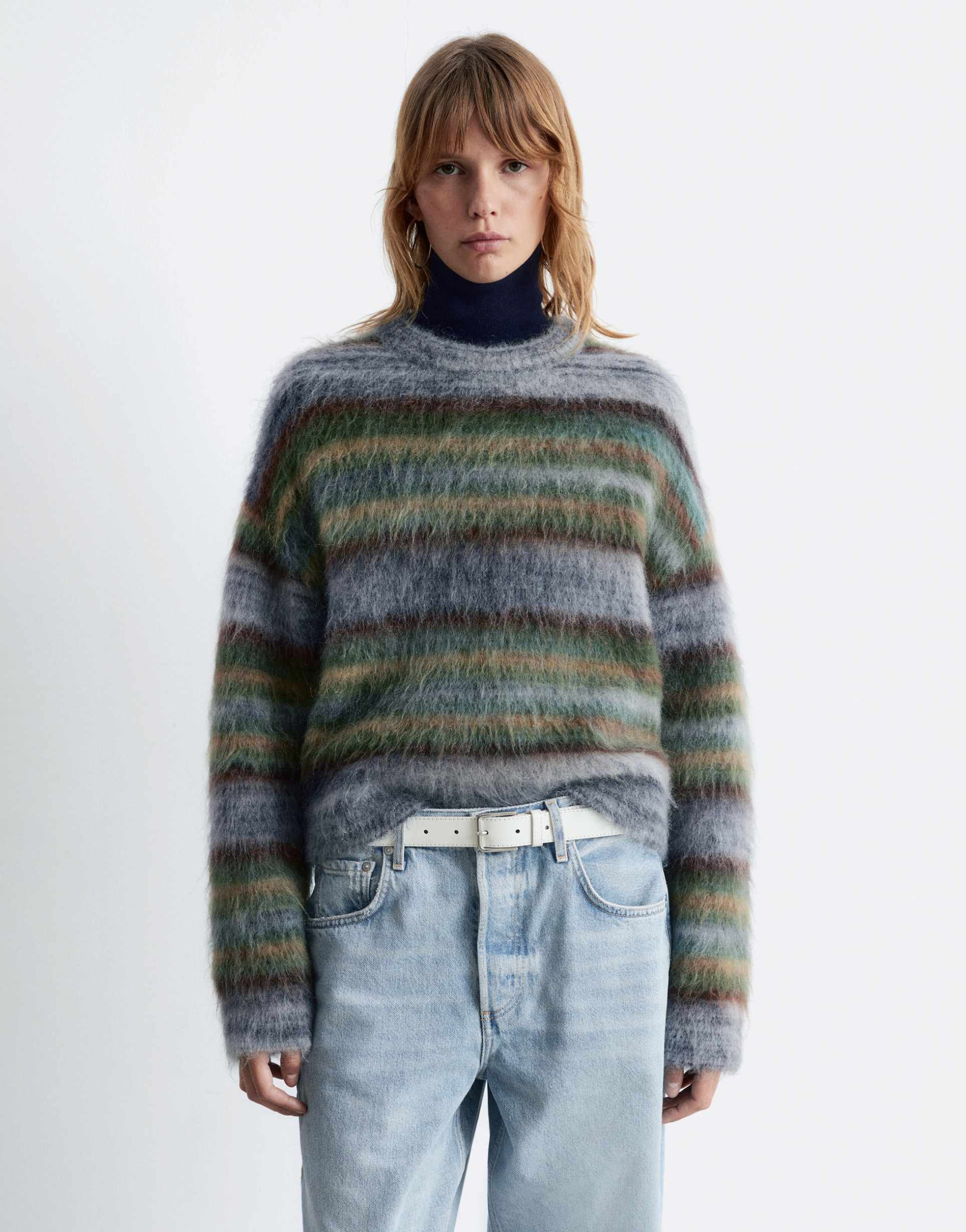 & other stories mohair wool blend hairy knit sweater in multi stripes