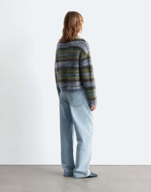 & Other Stories mohair wool blend hairy knit sweater in multi stripes