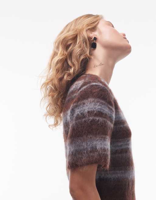 & Other Stories mohair wool blend hairy knitted top  in multi stripes, 3 of 4