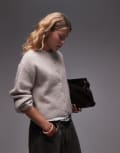 [Other Stories] & Other Stories mohair & wool blend hairy yarn wrap cardigan with puff sleeves in mole-Neutral XS Mole