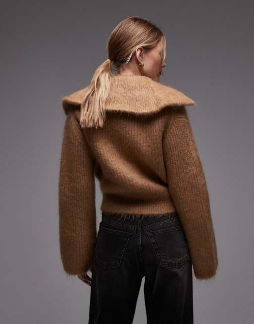 & Other Stories mohair wool blend half zip knit sweater in beige