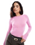 [Other Stories] & Other Stories mohair & wool blend long sleeve top with thumbhole detail in pink XS Pink