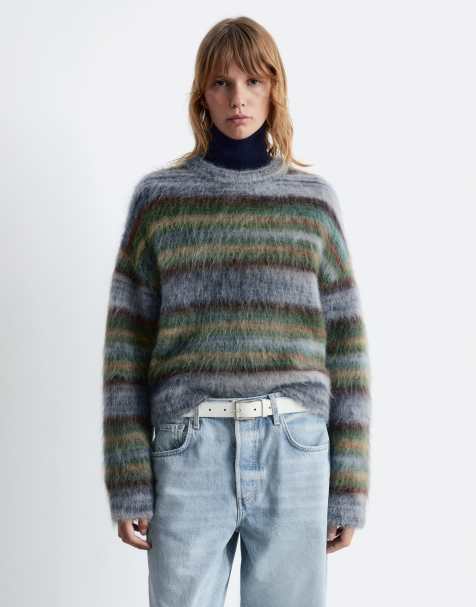 & Other Stories mohair wool hairy knit jumper in multi stripes - view 1