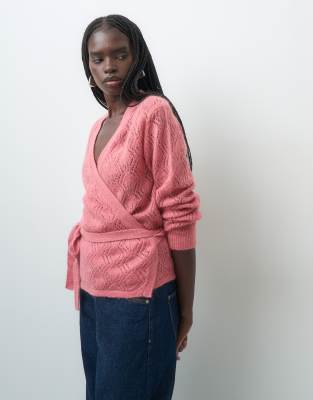 & Other Stories Mohair Wrap Cardigan With Balloon Sleeves In Pink