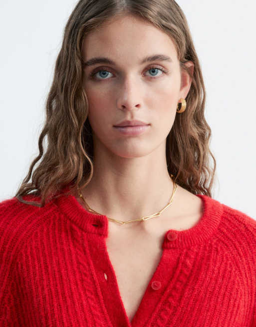& Other Stories mohairkofta med flätstickad detalj i rött, 3 av 4