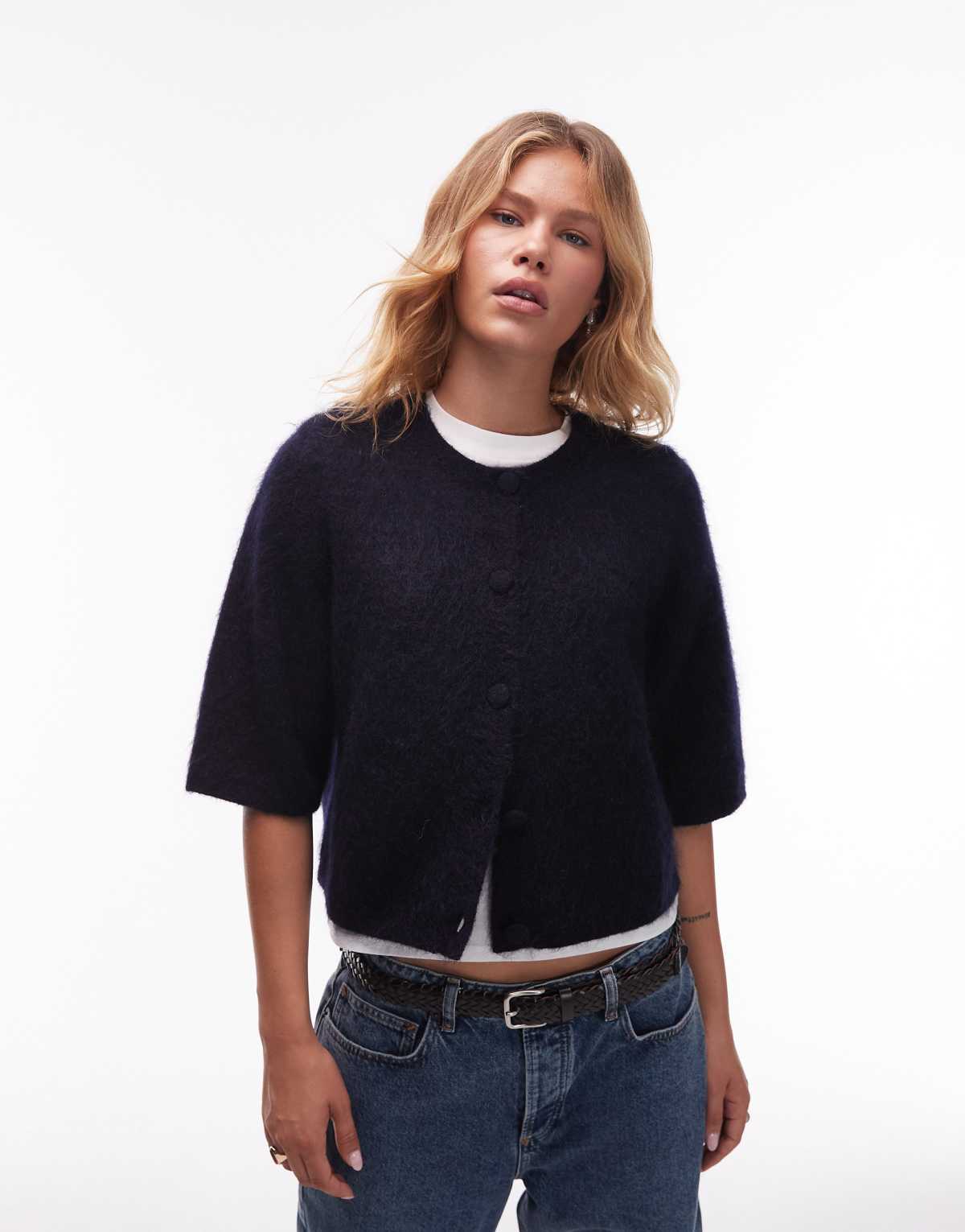 & Other Stories mohiair blend cardigan with short sleeves in blue