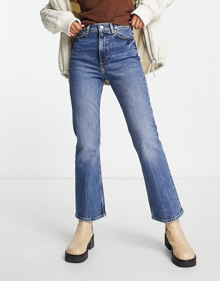 & Other Stories Mood cotton high waist flare cropped jeans in blue - MBLUE