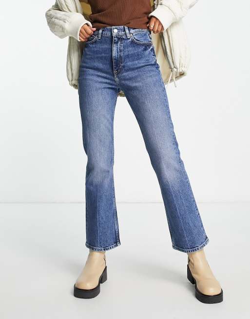 & Other Stories Mood cotton high waist flare cropped jeans in blue ...