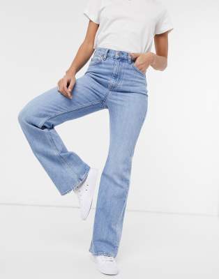 blue high waisted flared jeans