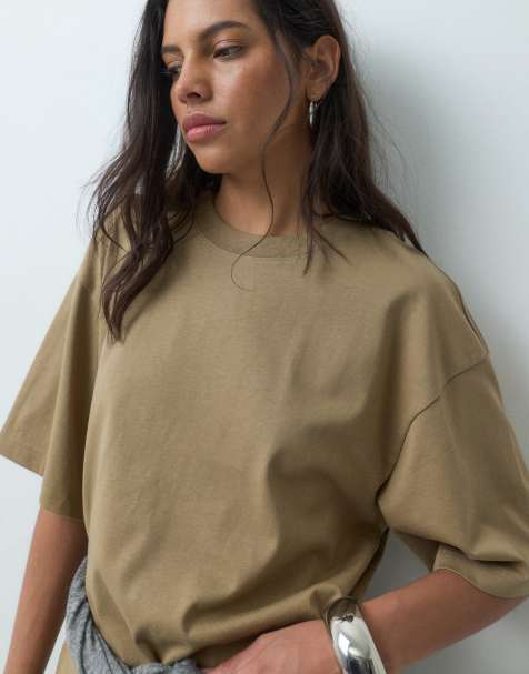 & Other Stories – Mörkbeige t-shirt i oversize och boxig passform - view 1