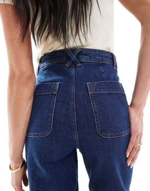 & Other Stories – Mörkblå, urtvättade, utsvängda jeans med hög midja och påsydda fickor, 4 av 5
