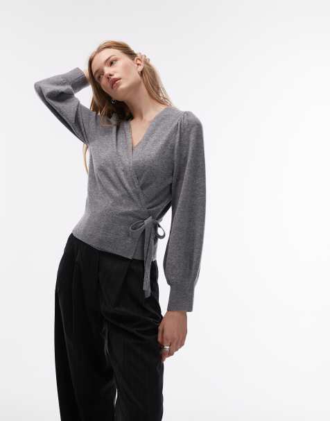 & Other Stories – Mörkgrå kofta i ylle med omlottdesign - view 1