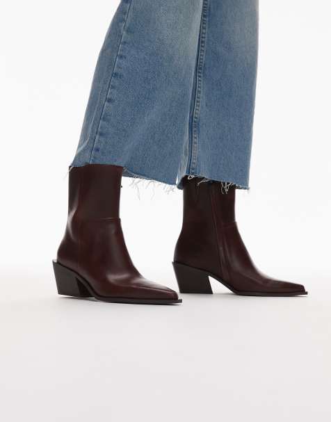 & Other Stories – Mörkröda ankelboots i läder med spetsig tå och klackar - view 1