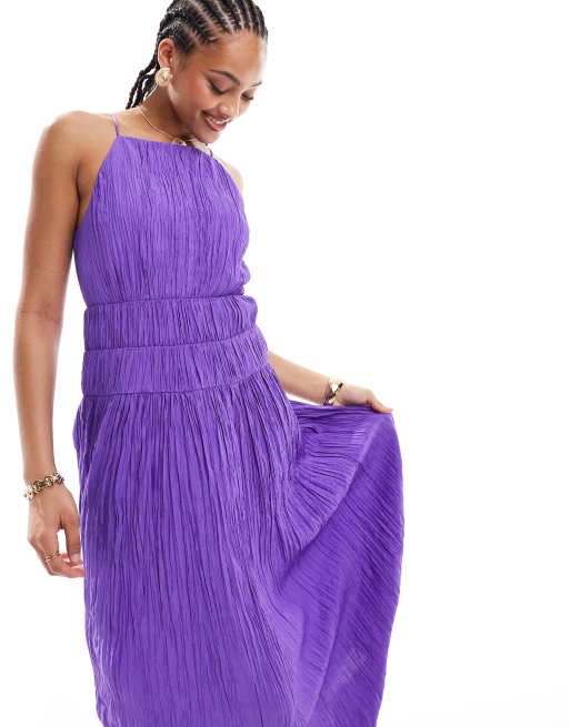 & Other Stories - Mouwloze midi jurk met gerimpelde geplooide taille in paars