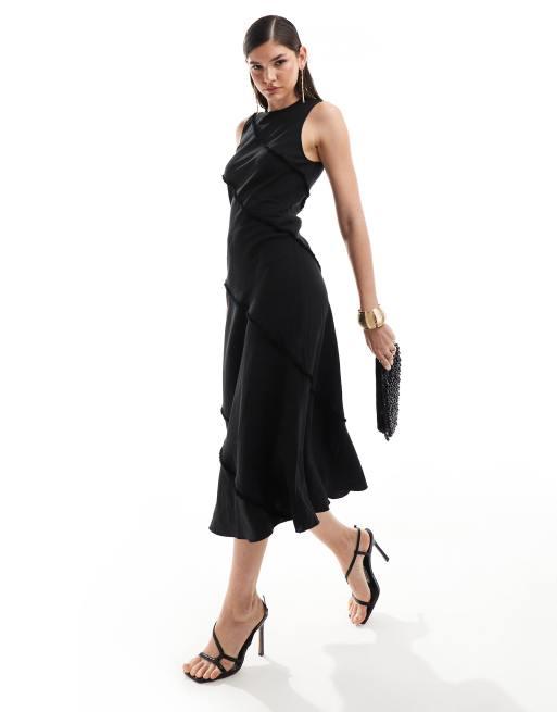 & Other Stories - Mouwloze midi jurk met naden met onafgewerkte rand in zwart